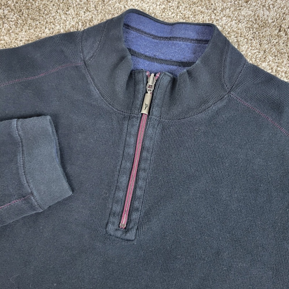 Tommy Bahama Mens Large Solid Black Performance Stretch Quarter Zip Reversible
